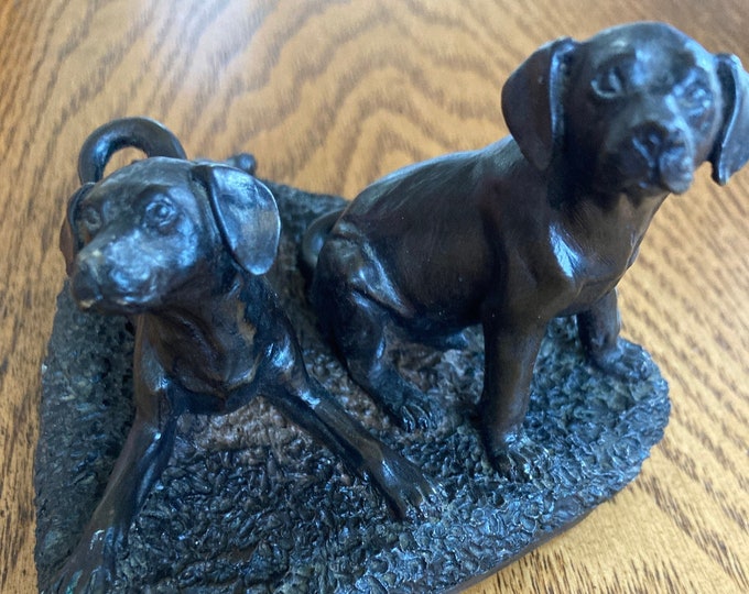 Vintage Heredities Pair of Labrador Puppies Cold Cast Bronze Figurine