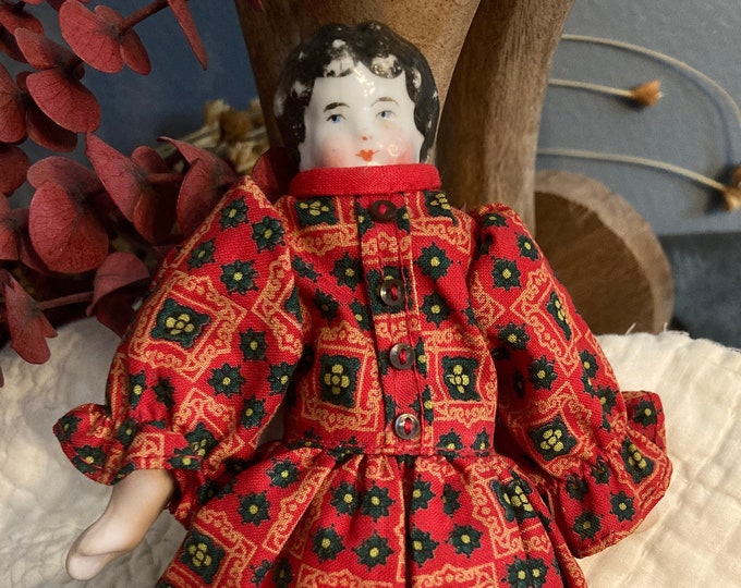 Antique China Head Doll With Vintage Slip and Dress