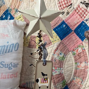 Primitive Style Rustic Meta Star Adorned with Rusty Metal Wire, Pip Berries, and a Sheep Tag