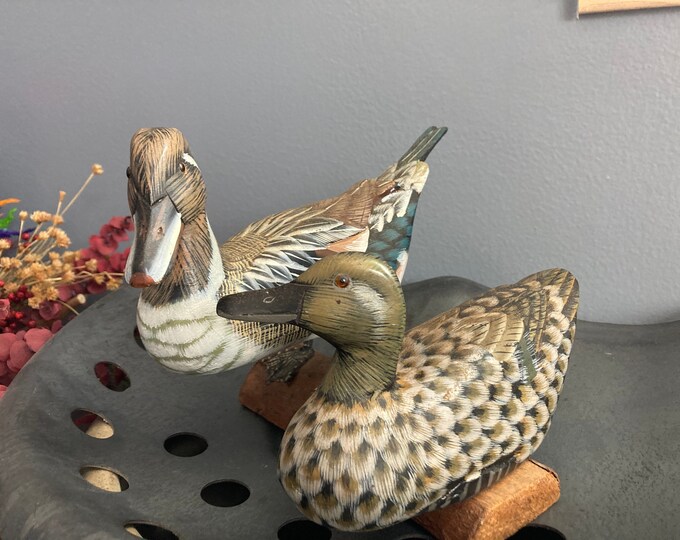 Vintage Duck Pair Decoy on Wood Hand-painted