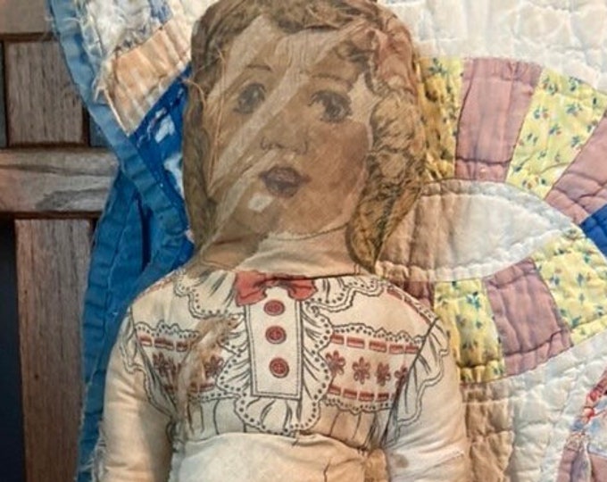 Vintage Primitive Folk Art Cloth Litho Rag Doll