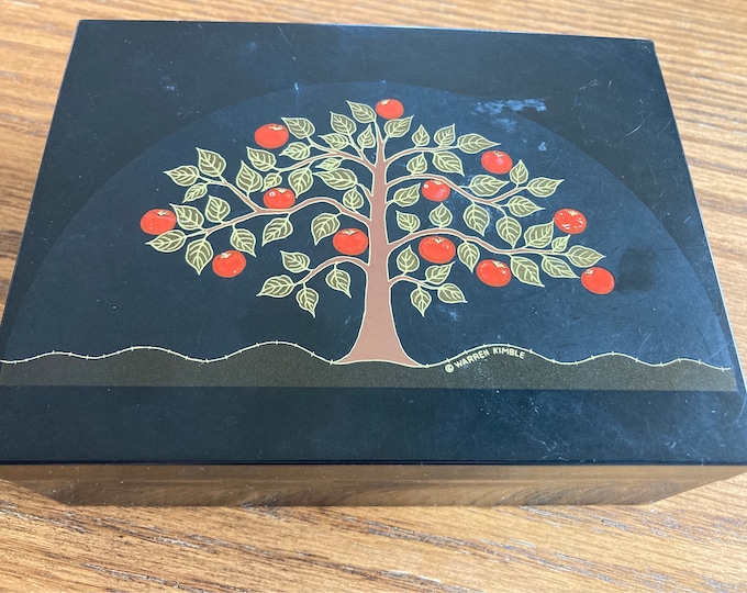 Vintage Otagiri Music Box with Warren Kimble’s Apple Tree Painting