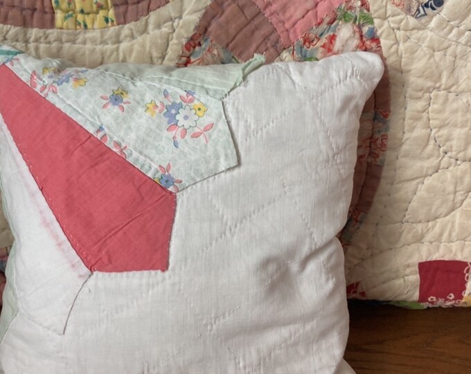 Reversible Vintage Quilt Squares Made Into Pillow