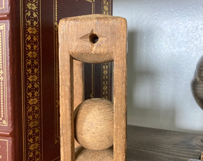 Antique Wooden Hand Carved Ball in Cage Folk Art