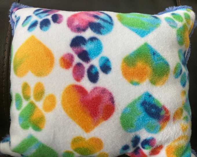 Tie-Dye Paw Prints and Hearts Fleece with Minky Backing Throw Pillow