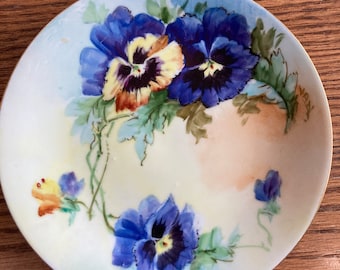 Antique D&C Handpainted Pansies Gold-Rimmed Plate