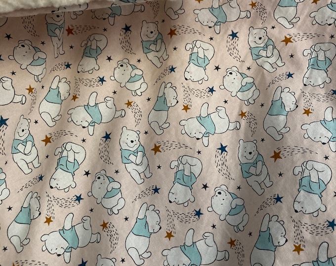 Winnie the Pooh and White Sherpa Backing Newborn Baby Blanket