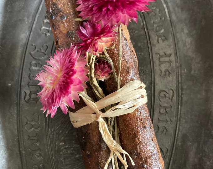 Primitive Grungy Candlesticks with Raffia and Dried Straw Flowers