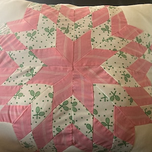 Vintage Quilt Squares Upcycled Into Reversible 8-Point Star Pillow