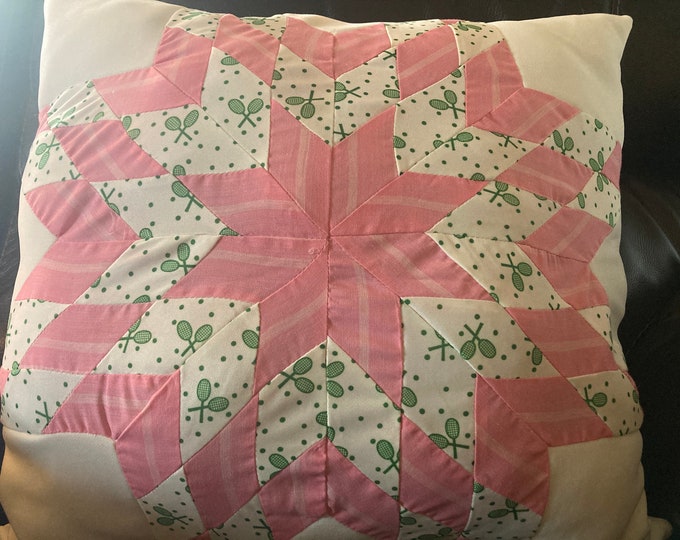 Vintage Quilt Squares Upcycled Into Reversible 8-Point Star Pillow