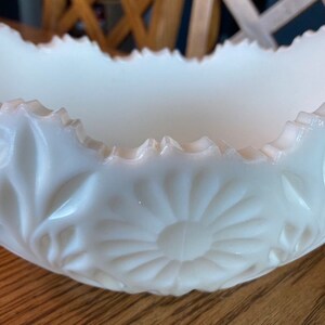 Vintage White Milk Glass Sawtoothed Edge Oval Shaped Dish