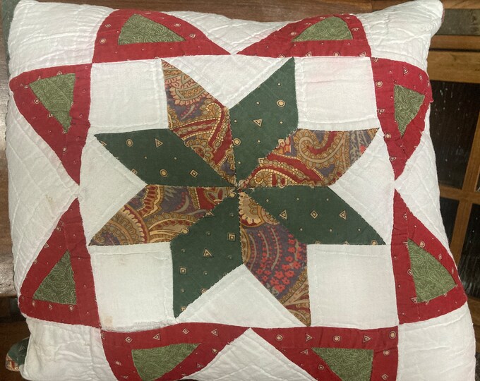 Vintage Quilt Squares Upcycled Into Throw Pillow Christmas Style