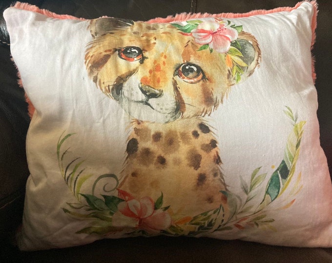 Jungle Safari Baby Animal Throw Pillow with Coral Minky Backing