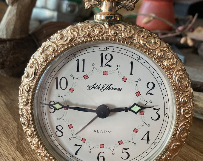 Vintage Seth Thomas Gold Edged Alarm Clock