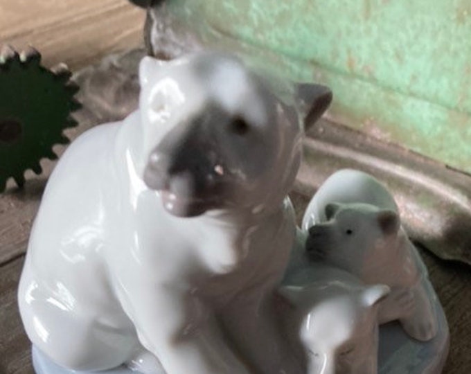 Vintage Lladro Polar Bear and Cubs Figurine