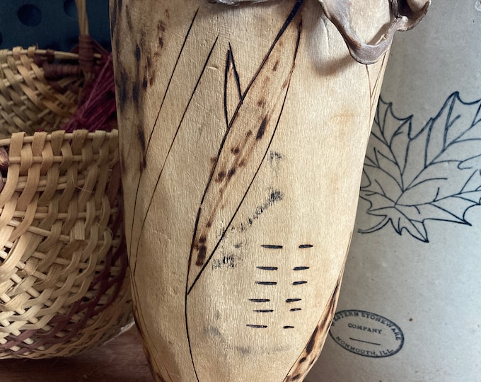 Vintage Wooden Drum Base With Rawhide Leather Drum