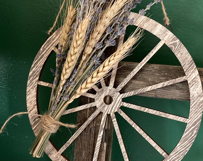 Dried Lavender and Wheat Wagon Wheel Door or Wall Hanging