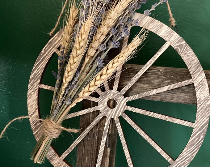 Dried Lavender and Wheat Wagon Wheel Door or Wall Hanging