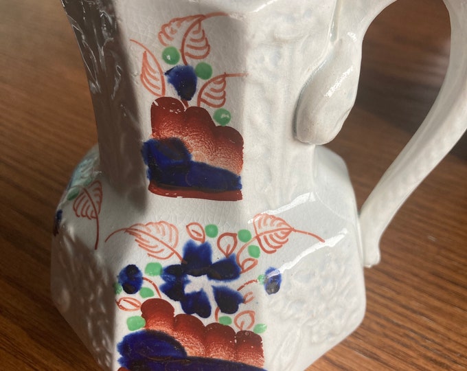 Antique Gaudy Welsh Serpent Handle Pitcher