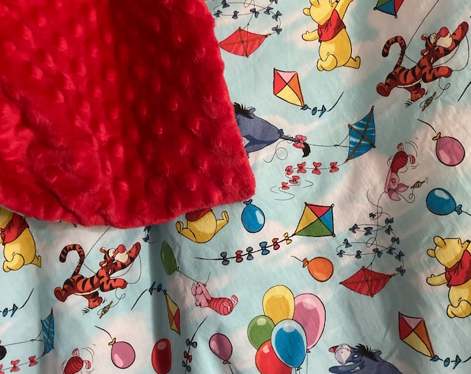 Winnie the Pooh and Friends with Red Dots Minky Backing Newborn Baby Blanket