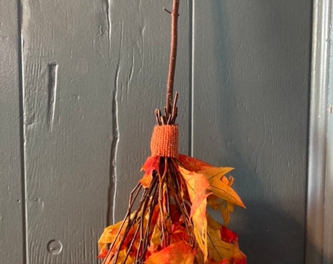 Halloween Witch Broom Fall Leaves Primitive/Country Style Decor