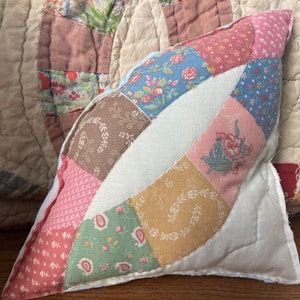 Vintage Quilt Square Repurposed Into Reversible Raw-Edged Triangular Pillow