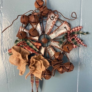 Country Decor Christmas Holiday Rusty Windmill and Jingle Bells Hanging