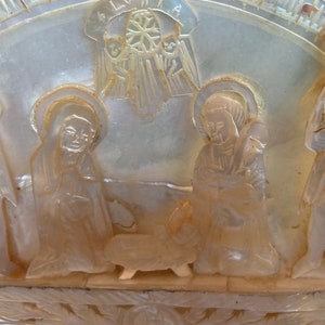 Vintage Mother of Pearl Shell Carved with “The Manger” Scene
