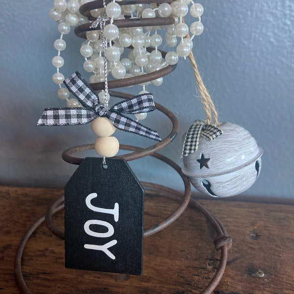 Pearls, Bell, and Joy Tag Vintage Bed Spring Christmas Accent