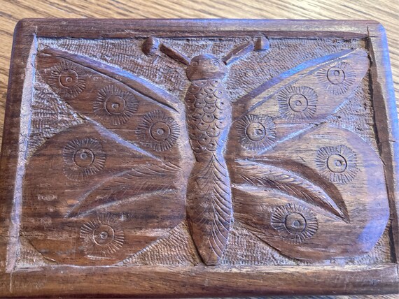 Vintage India Handcarved Wooden Butterfly and Flo… - image 2