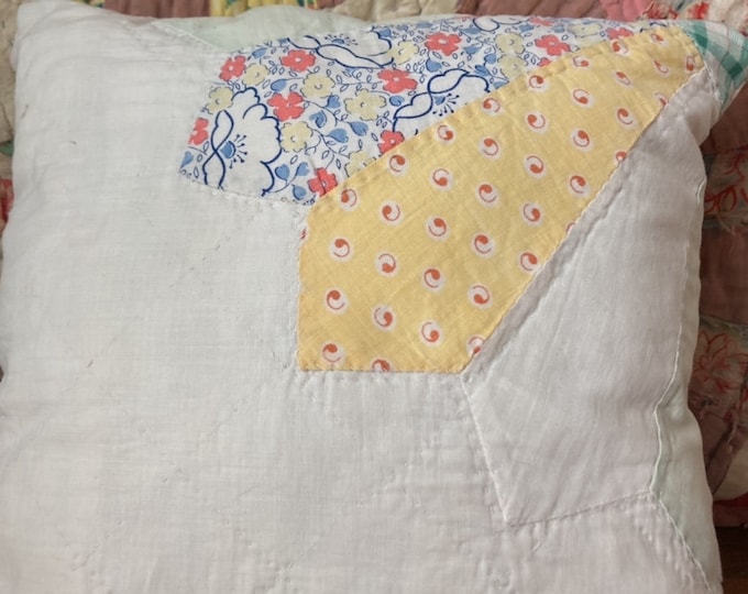 Reversible Vintage Quilt Squares Made Into Pillow