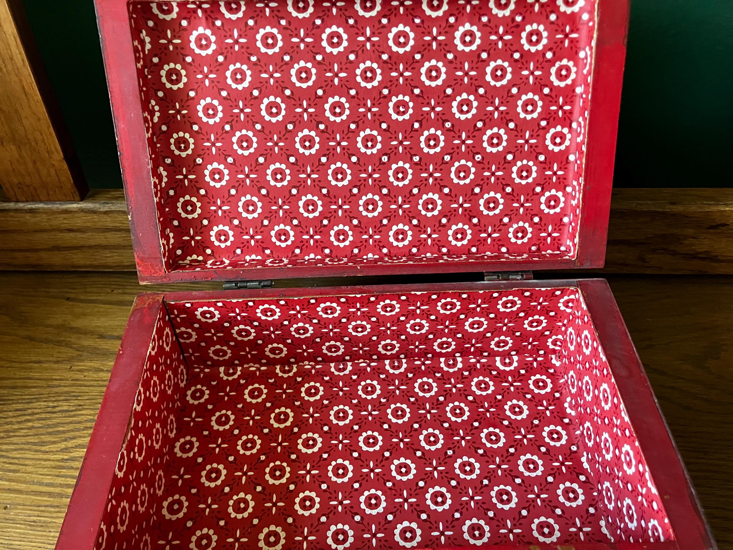 Scroll Work Box Antique Red Wooden Box With Scrollwork - Etsy