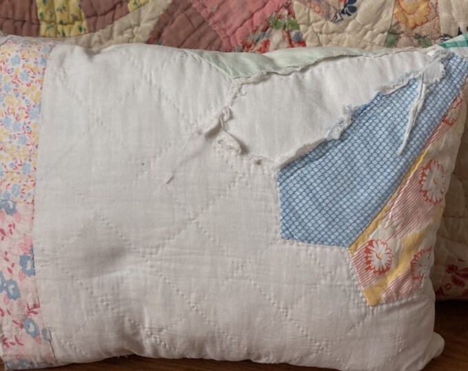 Reversible Vintage Quilt Squares Made Into Pillow