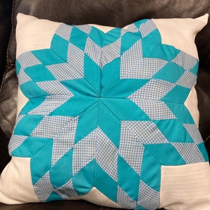 Vintage Quilt Squares Upcycled Into Reversible 8-Point Star Pillow