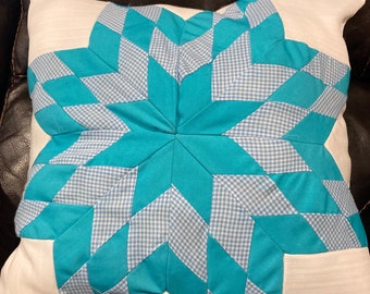 Vintage Quilt Squares Upcycled Into Reversible 8-Point Star Pillow