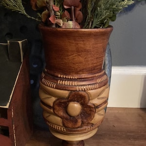 Vintage Mid-Century Modern Pedestal Vase Folk Art Style