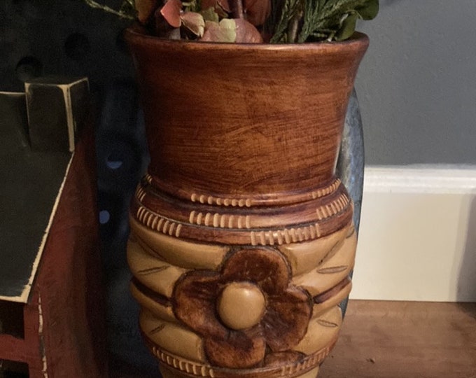 Vintage Mid-Century Modern Pedestal Vase Folk Art Style