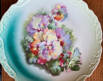 Vintage Handpainted Pansy Collectible Plate