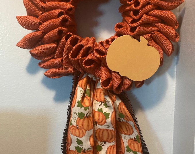 Fall Pumpkin, Burlap, and Ribbon Wreath