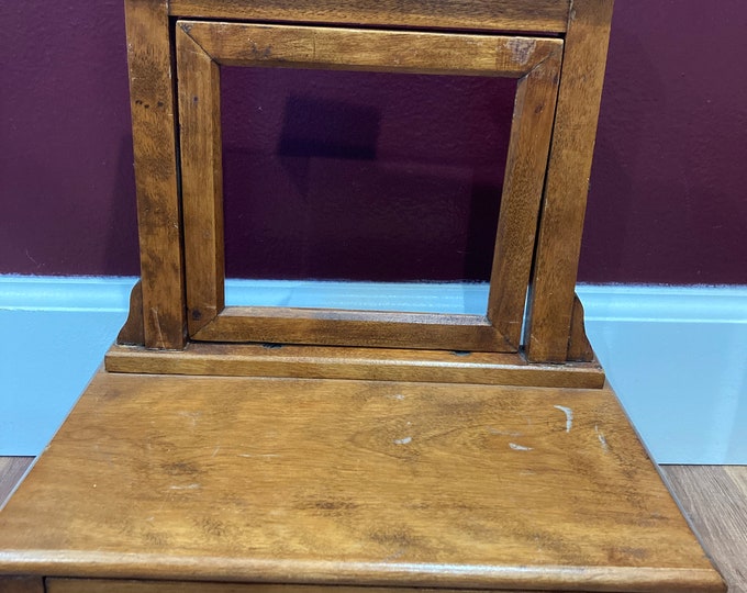 Antique Mission Tabletop Box with Drawer and Mirror for Jewelry