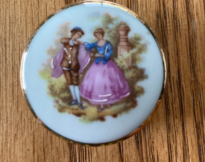 Vintage Limoges Gold Trimmed Pill Box With Courting Couple