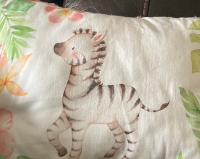 Jungle Safari Baby Animal Throw Pillow with Coral Minky Backing