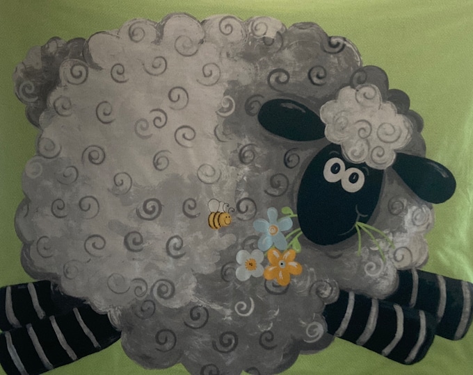 Sheep Panel Baby Blanket with Black Minky Backing