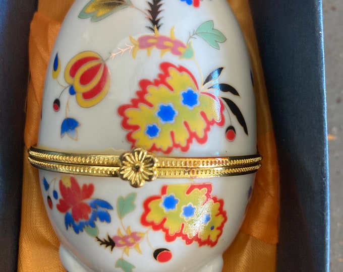 Vintage Floral Porcelain Egg Trinket Box