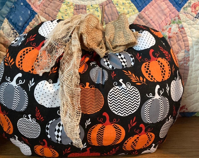 Pumpkin Fabric Pumpkin with Burlap Bow and Grungy Cheesecloth Tie