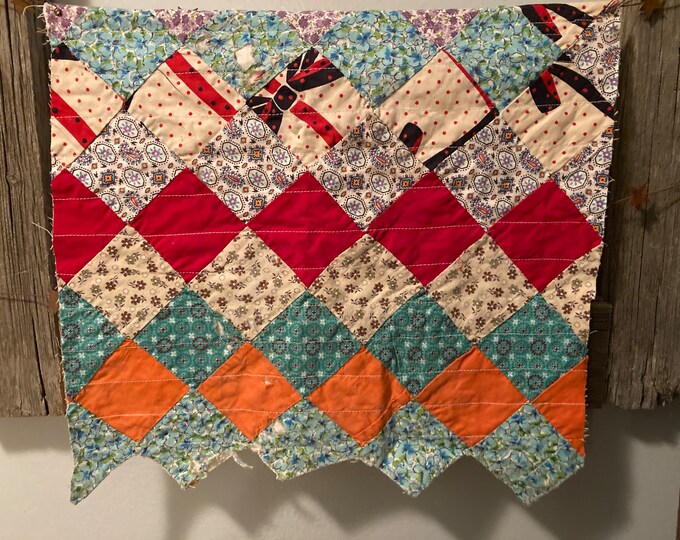 Vintage Quilted Fabric Made Into Wall Hanging