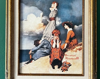 Vintage Norman Rockwell “Waiting on the Shore” Authentic Framed Canvas Reproduction