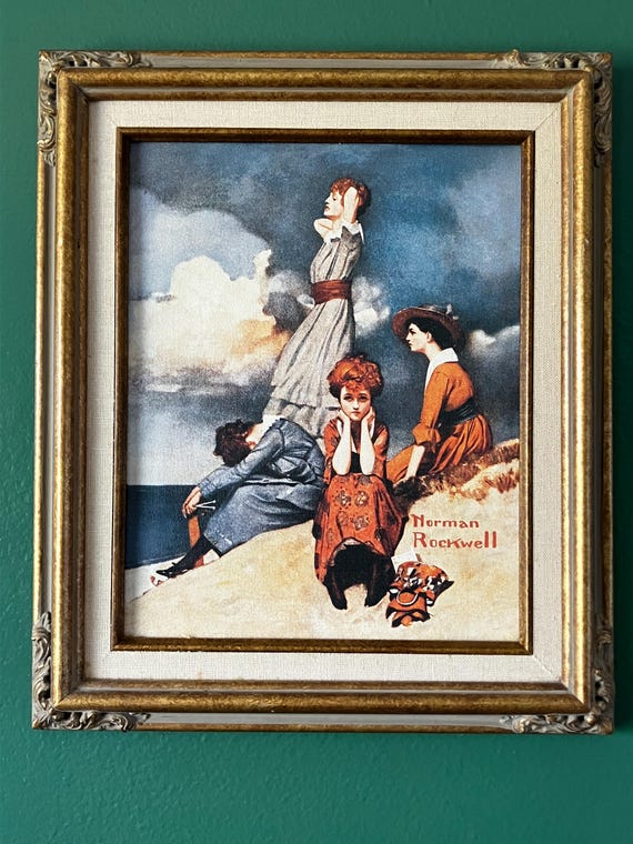 Vintage Norman Rockwell “Waiting on the Shore” Authentic Framed Canvas Reproduction