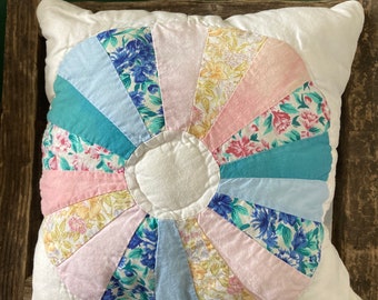 Reversible Vintage Dresden Plate Quilt Squares Repurposed into Pillow