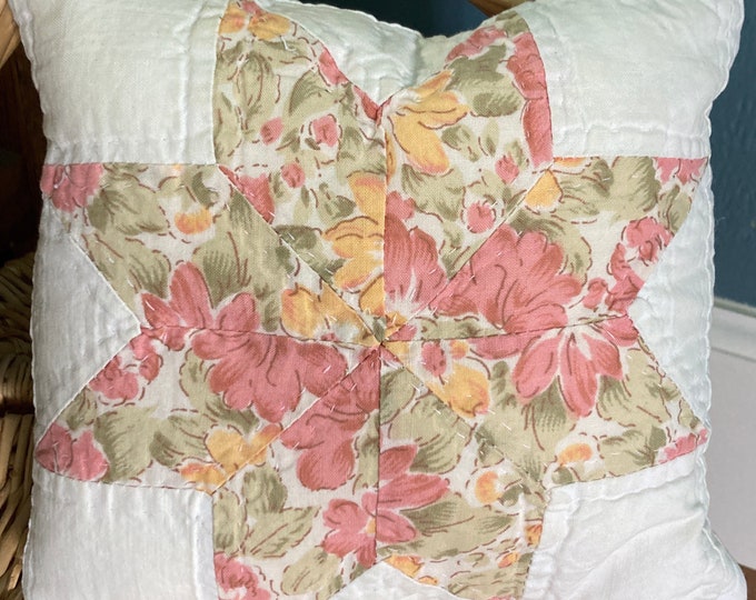 Reversible Vintage Quilt Squares Repurposed into Pillow